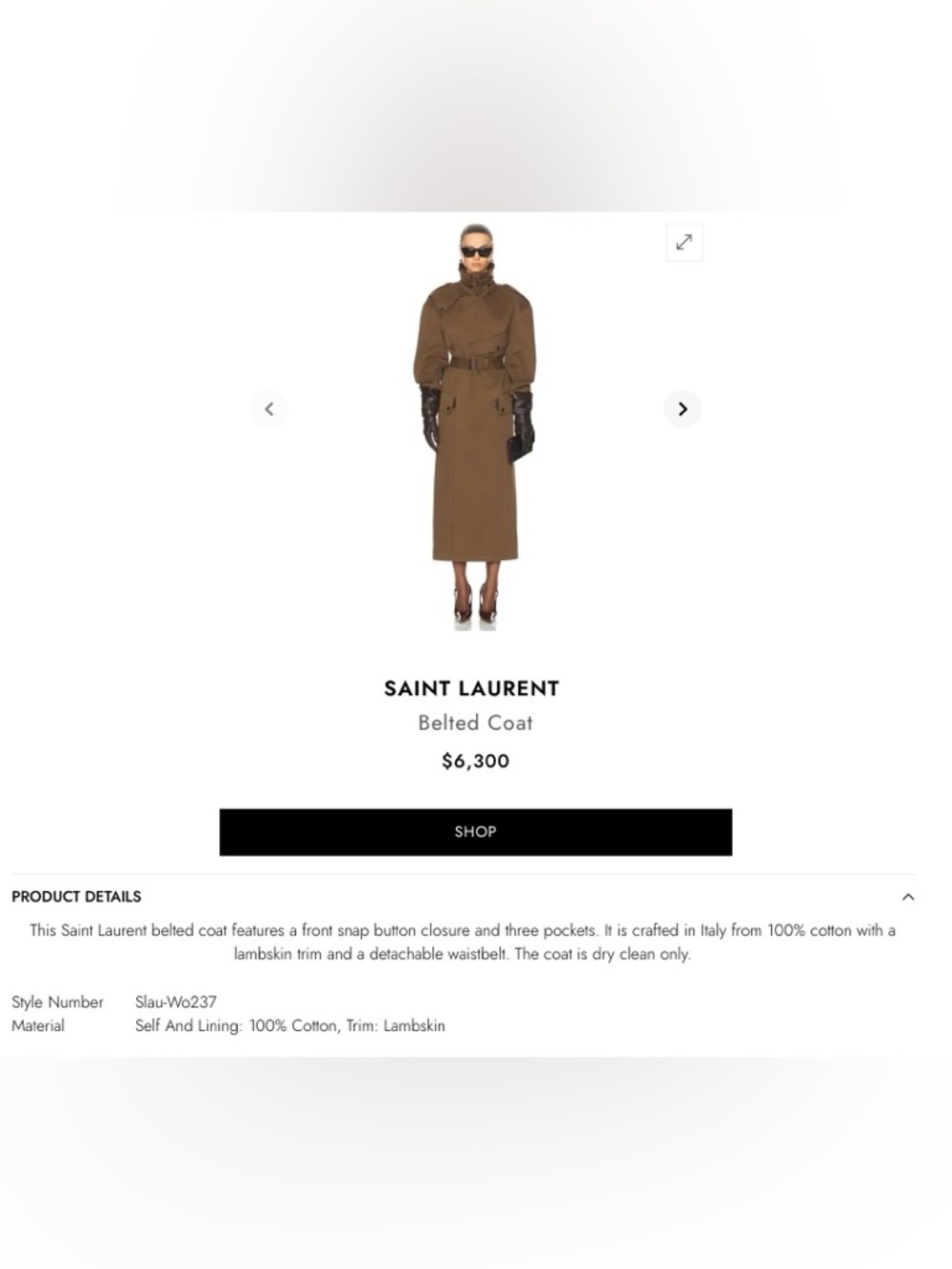 SAINT LAURENT
Belted Coat - Picture 4 of 8